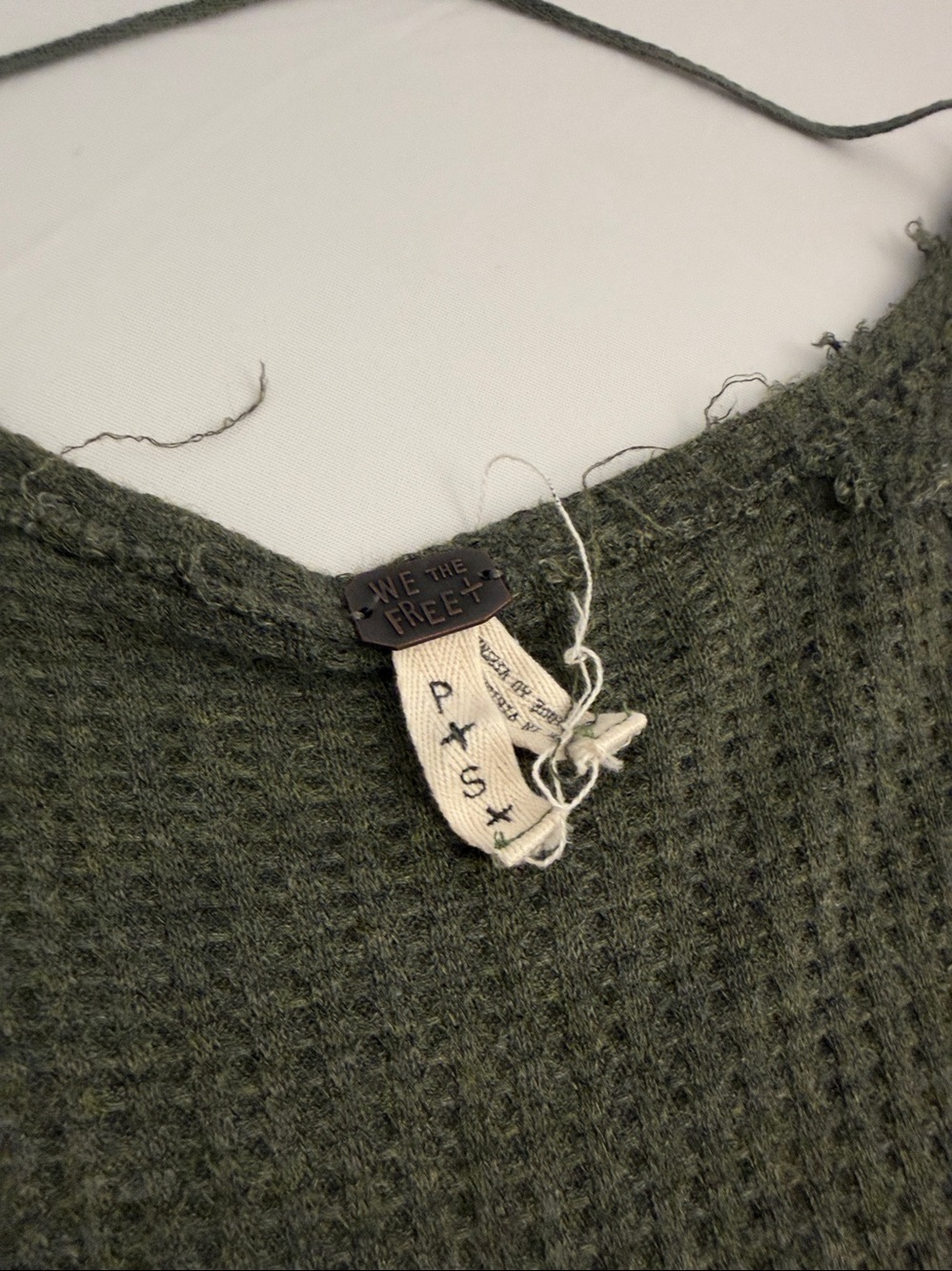 Free People We the Free Laguna Moss Green waffle knit v-neck oversized top - Picture 6 of 9